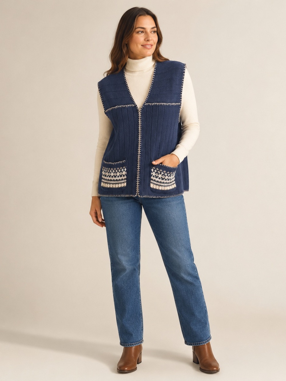 Vintage Woolrich Women’s XL Navy Nordic Knit Full Zip Sweater Vest - Granpacore